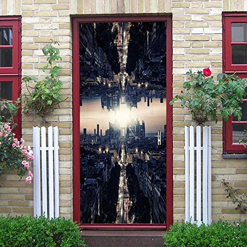 Türfolie Türtapete Türposter Selbstklebend 3D Fototapete Klebefolie Tür Mit Motiv Türaufkleber Kinderzimmer Kreative Stadtreflexion 90 X 200 Cm