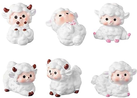 Jorzer Accessoires de Jardin de fées fée Jardin Mini Statue de Mouton Animal Figurine en Pot Micro-Paysage Ornement 6pcs