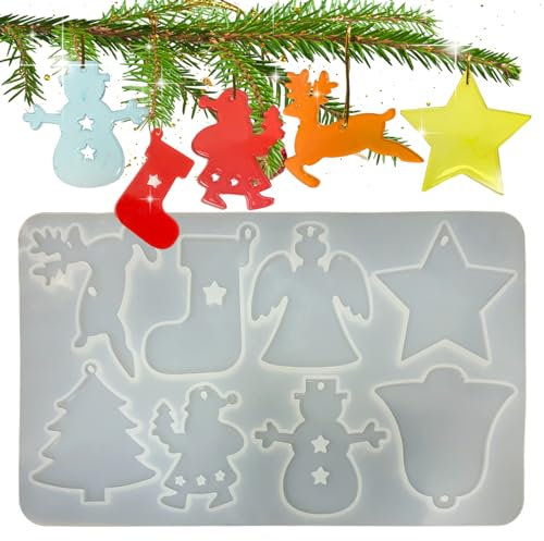 UTEFIF Weihnachts-Silikonformen, Weihnachtsbaum-Ornament-Formen, holografische Epoxidharz-Formen für DIY-Handwerk, Weihnachtsdekoration, Schlüsselanhänger