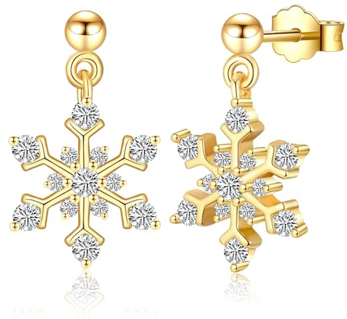 CERSLIMO Ohrringe Schneeflocken, Ohrstecker Schneeflocken Weiß Vergoldet mit Zirkonia Weihnachten Schmuck Geschenk für Damen Frauen Schwester Freundin Mädchen Weihnachtsgeschenke