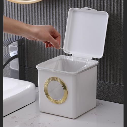 Sinxioer Tischmülleimer mit Deckel, kleiner mülleimer Tischabfalleimer 2.8L, Mülltonne Klein Papierkorb für Schreibtisch, Wohnzimmer-Desktop, Kinderzimmer,Küche (Schwarz) (Weiß)