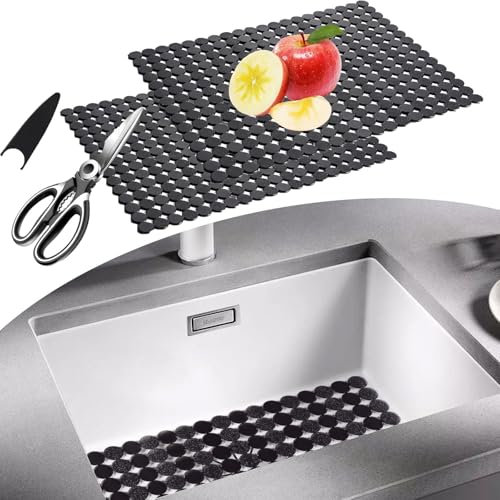 2 Pack Kitchen Sink Mats Non-Slip Sink Protector, 30 * 40cm Sinks Protect Mats for Stainless Steel/Ceramic Sink, Cuttable Fast Draining Mat, Dish Drying Mat for Kitchen Countertop, 12.5x15.7in, Black