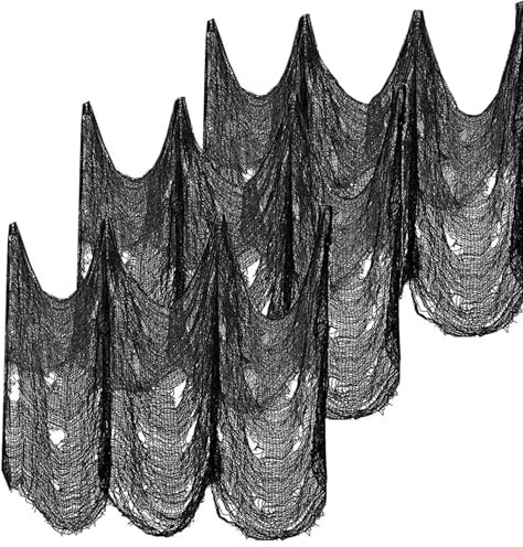 3Pcs Halloween Creepy Cloth 30x79 & 30Pcs Mini Spiders - Spooky Halloween Hanging Decorations Scary Gauze Cloth Doorways for Halloween Decorations Outdoor Yard Home Wall Decor (3 Pack Black)
