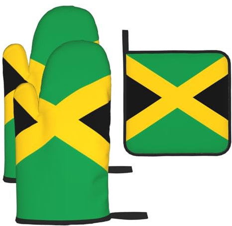 YYHHAOFA Lot de 3 gants de cuisine imperméables et durables pour four et manique pour isolation thermique Motif drapeau de la Jamaïque