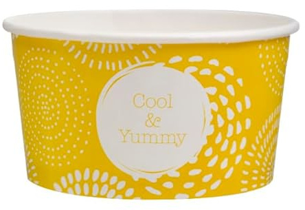 Monouso | 50 Tarrinas para Helados Ecológicas, 5Oz/140ml, Amarillas, Sostenibles, Envases para Helados, Vasos para Postres, Tarrinas Desechables, Para Helados y Postres