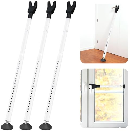 Sliding Door Security Bar, 3 Pack Adjustable Heavy Duty Sliding Door Lock Bar with Removable Y-Head, Non-Slip Base, Length Adjustment Pin for Home, Apartment, Travel (400 Lbs Capacity)