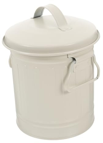 Tofficu Portalápices y Cubo Metálico Pequeño Con Tapa Beige, Doble Función Para Escritorio, Oficina o Dormitorio, Organizador Compacto Multifuncional Estilo Vintage