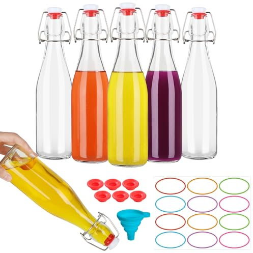 EkkoVla 6 Pack 375ml Swing Top Glass Bottles, 12 oz Flip Top Brewing Bottles with Airtight Rubber Seal Flip Caps for Kombucha, Beverages, Oil, Beer, Kefir, Vinegar, Wine