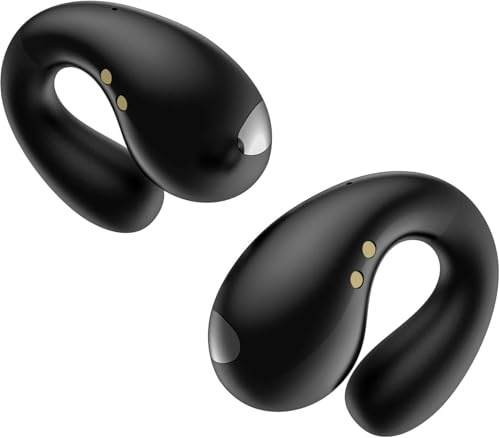 EUQQ Écouteurs Conduction Osseuse Clip sans Fil, Bluetooth 5.3 Ouverts, Casque Stéréo, 50 Heures d'Autonomie, Ecouteurs Ergonomiques à Clip pour Le Sport, Étanchéité IP7 Oreillette, Sport/Fitness