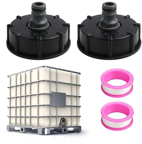 Fllyvly Set di 2 tappi per serbatoio IBC, adattatore S60 x 6, accessori per container IBC con adattatore per valvola ciuccio da 1/2, adatto per tubi da giardino, serbatoi d'acqua IBC, serbatoi per