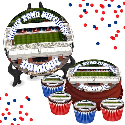 Ewood Park Blackburn Rovers Stadium PERSONALISED Edible Cupcake Toppers / 8 Inch Cake Wafer or Icing - Sports Football Fan Birthday Decorations - Perfect for Brownies, Cookies, Muffins & More!