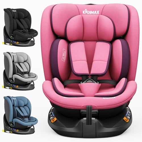 Kidimax® i-Size Kindersitz 40–150 cm (0–12 Jahre) | ECE R129/04 | 360° drehbar | mit Isofix & Top Tether | Gruppe 0+/1/2/3 | 5-Punkt-Gurt | verst. Kopfstütze | Autokindersitz Kinderautositz, Pink