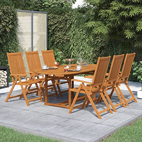 Festnight Gartenmöbel Set 6 Stühle mit Tisch Verstellbar Ausziehbarer Gartentisch mit Stühlen Set 6 Personen Sitzgruppe Outdoor Garten Essgruppe Holz mit Hochlehner Rückenlehne 7tlg