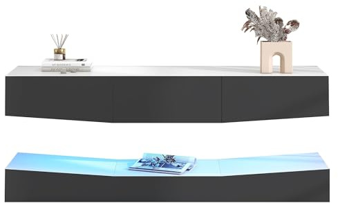 Meuble TV suspendu avec éclairage LED - Meuble TV suspendu - Support mural flottant - Centre de divertissement pour le salon, la maison