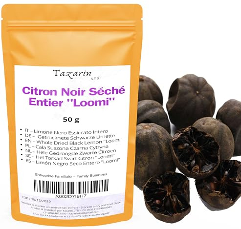 50g Limone nero essiccato intero - Chiamato Loomi Una spezia incredibile per la cucina – 100% Naturale Qualità Superiore - Senza Additivi, TazarinLtd
