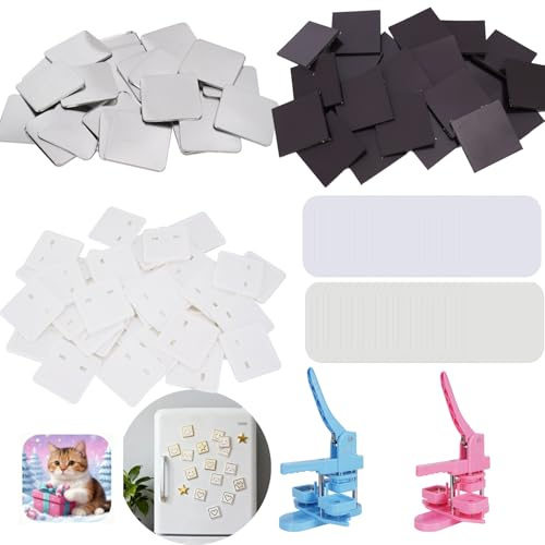 50 Sets Square Fridge Magnet Maker Supplies Button Parts for Mecolour Square Button Maker Machine 2 * 2inch(50 * 50mm), Includes Metal Cover, Button Back Cover, Soft Magnet, Clear Film,Blank Paper