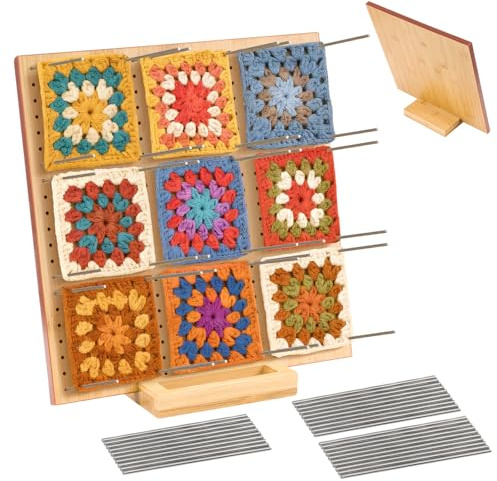 Youyijia Granny Square 29X29cm Granny Square Spanner Handcrafted Wooden Blocking Board Häkeln mit 20 Edelstahl Stabstiften Sperrbrett Häkeln Holz Blockierbrett um Kleine Stric