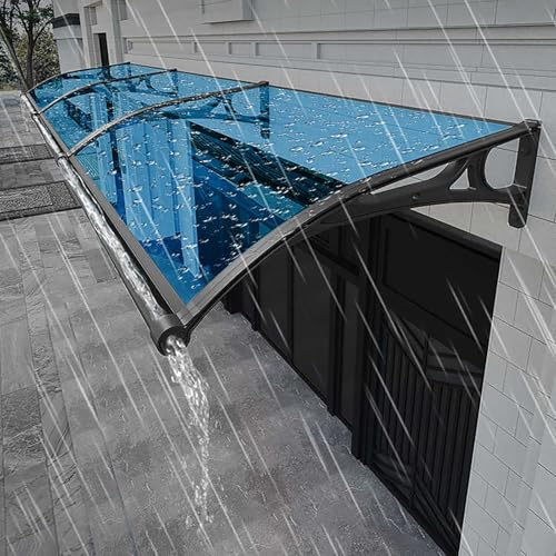 Auvent de porte bleu en aluminium et polycarbonate de 60 x 180 cm, protection contre la pluie et les UV, élégant marquise d'entrée pour protection contre les intempéries