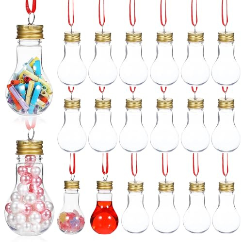 25 Stück Weihnachtskugeln zum Befüllen, 50ml Transparente Weihnachtskugeln aus Kunststoff mit Deckel und Band, Weihnachts-Lichterketten-Anhänger mit Kugeln für DIY-Weihnachtsdeko zu Hause