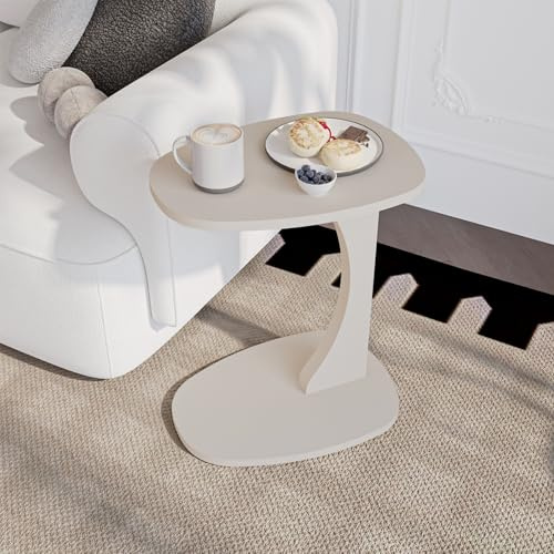 sugodesign Beistelltisch Couch mit Rollen, Kleiner Beistelltisch C-Form, Sofatisch in stylischem Sandbeige, Kleiner Couchtisch fürs Wohnzimmer, ideale Ablagefläche für Laptops, Tassen - Norma