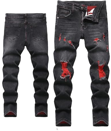 Jeans Skinny Strappati Elasticizzati per Adolescenti Pantaloni Denim Slim Fit Moda Vintage Autunno Primavera Inverno Taglia 11-12 Anni Nero