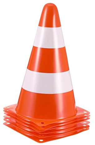 Kisangel 6 Coni di Sicurezza Stradale Arancioni Materiale Durevole PE Impilabili per Gestione Traffico Parcheggi Sport e Bambini