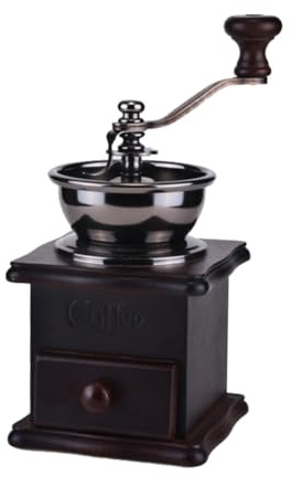 DECOMELODY Macinacaffè Manuale in Legno con Macina in Ceramica Vintage per Chicchi Mulino a Maniglia per Caffè Fresco e Portatile Colore Marrone Scuro