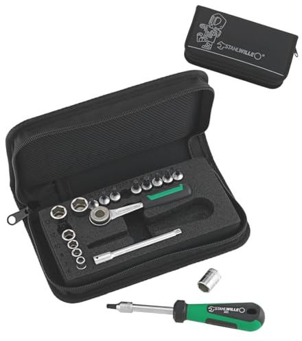 STAHLWILLE 1/4 Steckschlüsselsatz 19-tlg. | Knarre, Steckgriff, Schraubendreherseinsätze | in Softcase Best tools never die Edition