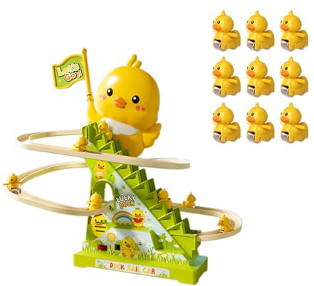 Amagogo Elektrische Kletterwand mit Kleiner Ente, Elektrische Ente Treppensteigen Spielzeug, Lernspielzeug, Kreatives Enten-Achterbahn-Spielzeug für Mädchen Jungen, Geburtstagsgeschenk, 9 Enten