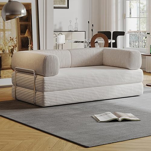 Misorat Cama de sofá Convertible, sofá de módulo Combinado 4en 1diy, Marco de Forma Fija cómodo sin Hueso Cama de sofá, sofá de Ocio Plegable de Pana para Sala de Estar,Off white-180cm-3 Seats