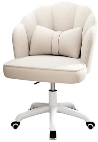 habeig Drehstuhl mit Rückenkissen, höhenverstellbar, 360° Drehung, gepolsterte Sitzfläche und Rückenlehne, 5-Fach Fußkreuz, belastbar bis 200 kg, Rosa oder Beige (Beige)
