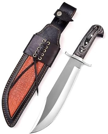 Novahaven Handmade Jagdmesser aus D2 Stahl mit Rosenholzgriff, 38 cm Gesamtlänge, Hochwertige Lederscheide