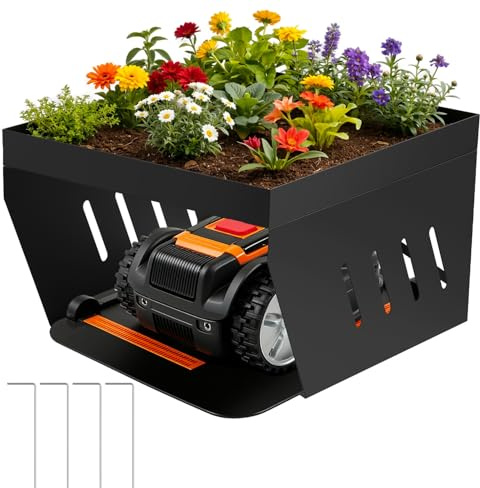 Peviasot Mähroboter Garage mit Pflanzkasten Verzinktem Schutzüberdachung Carport Überdachung für Rasenmäher Rasenroboter UV-Schutz | ideal Gegen Regen und Hagel 42x61x70cm Schwarz