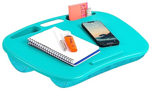 LAPGEAR MyDesk 44449 Schoßschreibtisch mit Geräteleiste und Handyhalterung, passend für Laptops bis zu 39,6 cm (15,6 Zoll), Türkis | Integrierte Geräteleiste, doppelte Aufbewahrungsmulden, Airflow Dual-Bolster Mikroperlenkissen, Tragegriff