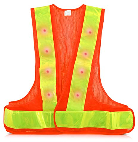 kwmobile Gilet de Sécurité LED Haute Visibilité - 16 Lumières LED Clignotantes et Bandes Réfléchissantes Fluo - Vélo Course Moto Jour Nuit