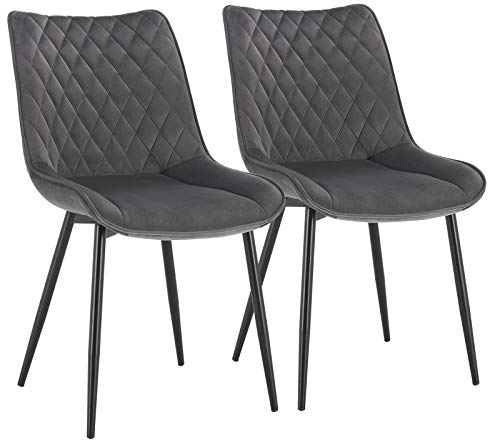 WOLTU Esszimmerstühle 2er Set, Küchenstühle, Wohnzimmerstühle, Polsterstühle mit Rückenlehne, für Esszimmer, Küche, Wohnzimmer, Büro, Sitzfläche aus Samt, Metallbeine, Dunkelgrau BH209dgr-2