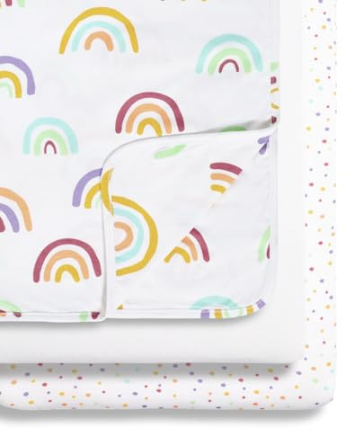 Snuz Set di biancheria da letto per culla in jersey di cotone, 3 pezzi, multicolore arcobaleno