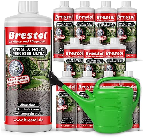 STEINREINIGER INTENSIV AUSSEN 12x 1000ml + 14L Giesskanne– Pflasterstein Reiniger mit SOFORTWIRKUNG, Grünbelagentferner, beseitigt Schmutz, Algen & Flechten, Stein Reiniger, Terrassenplatten Reiniger