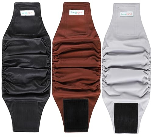 Langsprit Rüdenwindeln, hochabsorbierende Windeln für männliche Hunde, waschbar, Wiederverwendbare Hundewindeln, Schwarz, Grau, Kaffee, Größe XXL, 3 Stück