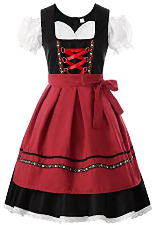ReliBeauty Dirndl Dresses Women Traditional Oktoberfest Costume 2 Piece Red,L