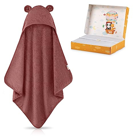 FUCHSUNDPANDA ® Kapuzenhandtuch Baby EXTRA dick, warm & weich | 75x75cm Baby Handtuch Kapuze (100% Bambus) | Rotes Handtuch Geburt mit toller Geschenkverpackung (Purpur-rot)
