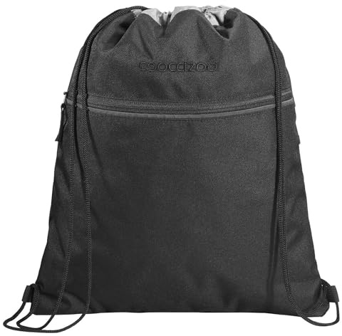 coocazoo Turnbeutel „Black Coal”, schwarz, mit Reißverschlussfach und Kordelzug, reflektierende Elemente, Schlaufen zur Befestigung am Schulrucksack, 10 Liter, ab der 3. Klasse