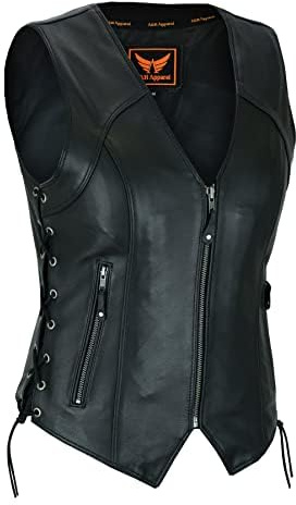 A&H Apparel Women Classic Natural Mild Top Grain Cow Hide Motorcycle Leather Vest With Conceal Carry Pockets (Large)