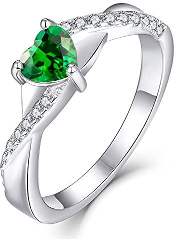 YL Verlobungsring Herz 925 Sterling Silber Mai Geburtsstein Grün Zirkonia Kreuz Unendlichkeit Solitaire Ehering Ring für Braut Damen(Größe 58