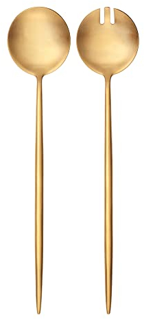 GRÄWE Salatbesteck, gold, Edelstahl, groß, Salatgabel, Servierlöffel, spülmaschinengeeignet, Serie Provence, matt