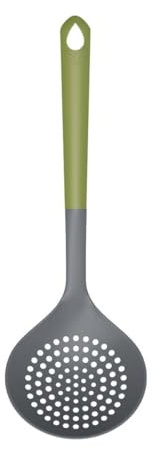 Fackelmann 687053 Ecumoire de cuisine en bioplastique, écumoire de cuisine, écumoire, ustensile de cuisine, Bioplastique, Vert, Gris, 34 x 11,3 cm