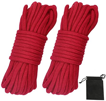 picoggo Soft Cotton Rope Multipurpose Durable Long Rope 10m Length 8mm Thick Tying Rope Macrame Cord DIY Rope (2 Pack, Red+Red)