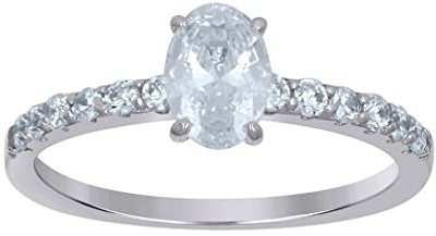 Damen-Verlobungsring aus 925er Sterlingsilber, ovaler Solitär, Zirkonia, künstlicher Diamant, ovaler Verlobungsring, Schmuck, Geschenke für Frauen – Ringgrößenoptionen: J bis R