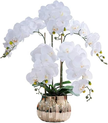 HRTC Künstliche Phalaenopsis-Blumen, Vase, Topf, künstliche Blumen, dekorative Kunstpflanze, Blumenarrangement, Orchideen, künstlich