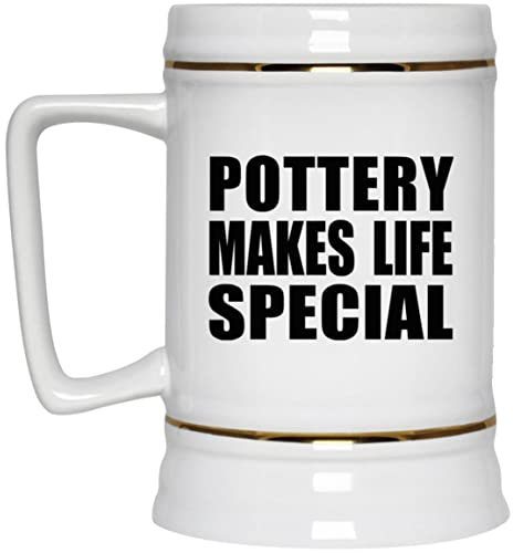 Designsify Gifts, Pottery Makes Life Special, 22oz Beer Stein Ceramic Tankard Mug with Handle for Freezer - for Birthday Anniversary Christmas Mothers Day Fathers Day Party, to Men Women Him Her